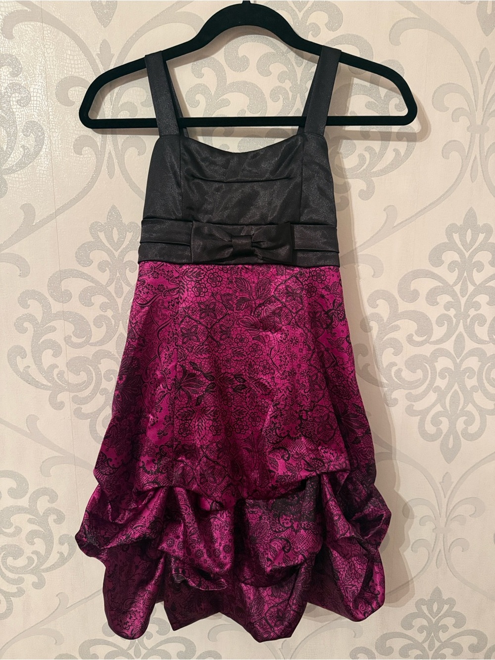 Girls' Black & Fuchsia Floral Tiered Party Dress